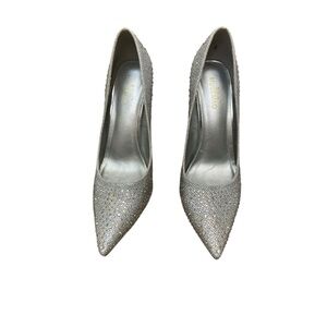 Rhinestone Glitter Stiletto Heels Silver Pointed Toe Pumps Womens Size 8